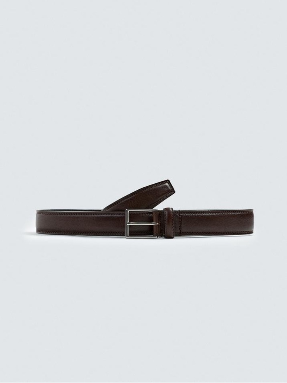 Men’s Zara Leather Dress Belt Size 90 cm / 35 inches Dark Brown Double Stitching